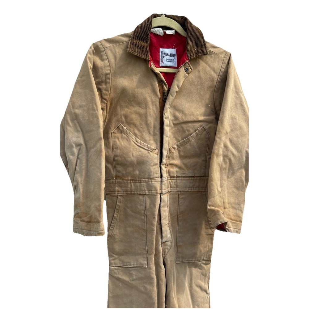 Vintage Zero-Zone Insulated Coveralls Jumpsuit Tan Duck Workwear Kid Size 14 USA
